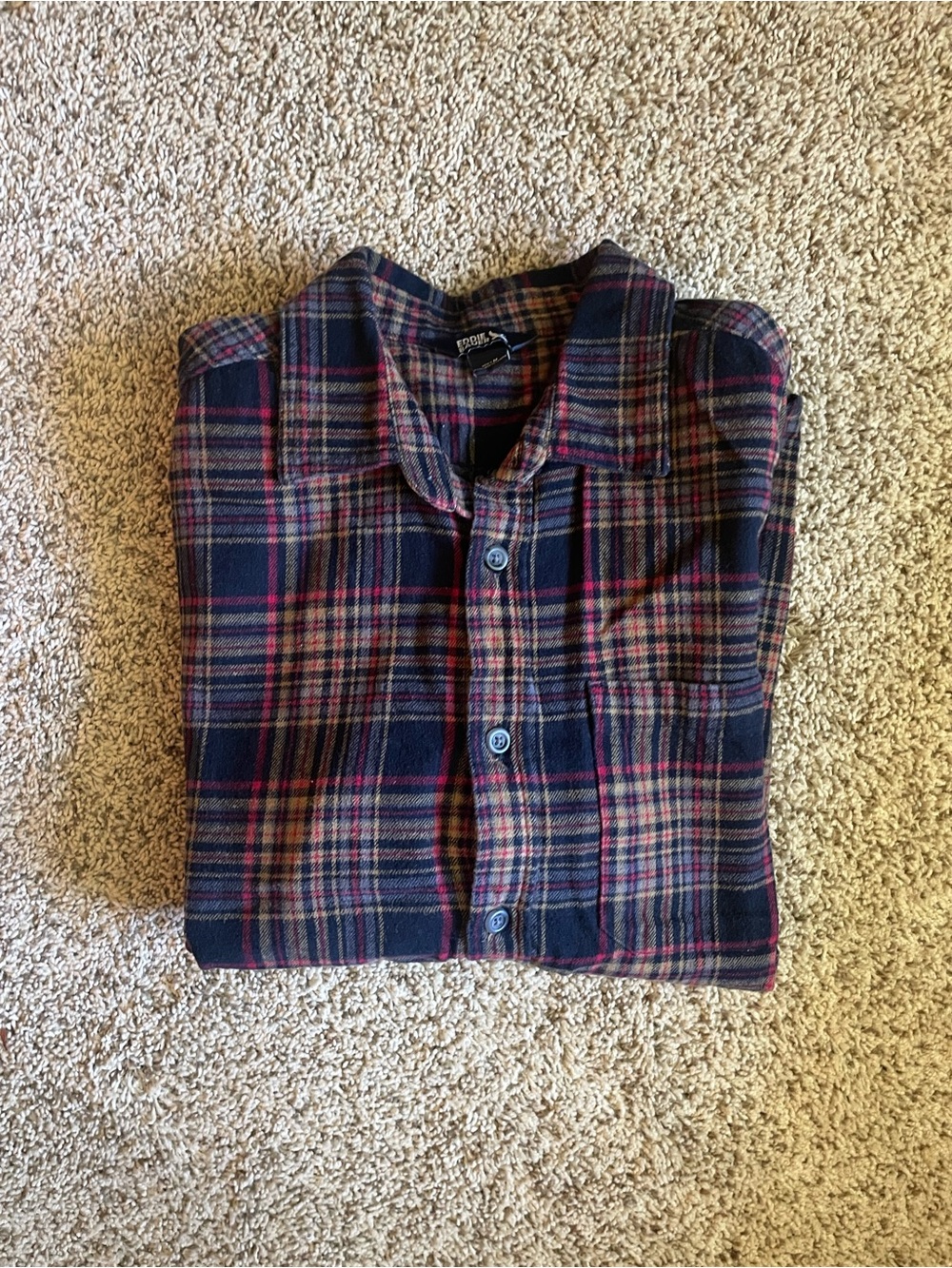 Eddie Bauer Navy and Red Plaid Button-Down Shirt